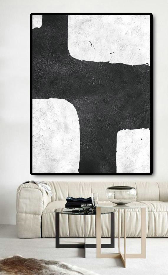 Large Abstract Art Handmade Oil Painting,Black And White Minimalist Painting On Canvas - Decorating A Big Living Room